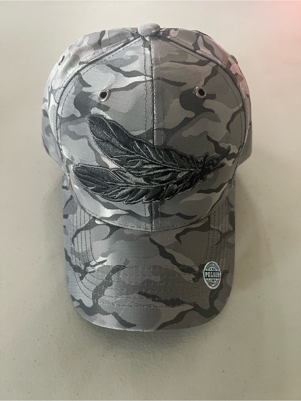 Men's Grey Camo Feather Embroidered Baseball Cap